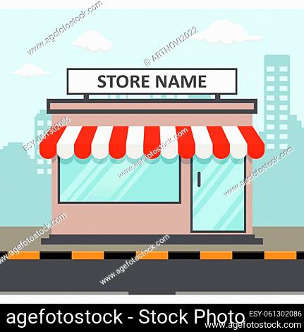 Flat design store front with place for name