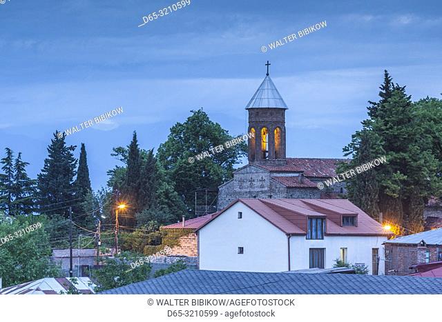 Georgia, Kakheti Area, Telavi, hilltop church, dusk