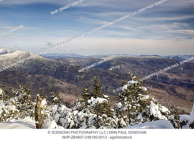January 2014 - Scenic view from the summit of Mount Tecumseh in Waterville Valley, New Hampshire USA during the winter months