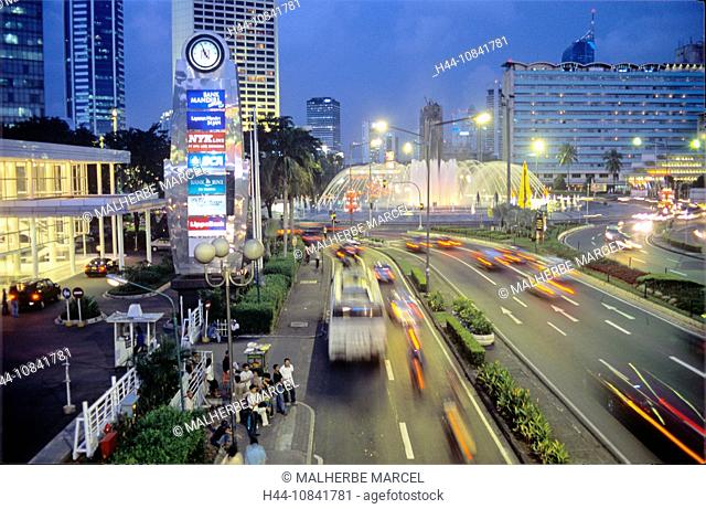 Indonesia, Java island, Jakarta city, town, Jakarta, nocturnal view, at night, Jalan Thamrin, main thoroughfare, Downt
