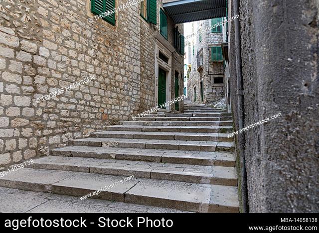 old center of sibenik near st james cathedral in sibenik, unesco world heritage site in croatia - filming location for game of thrones (iron bank)