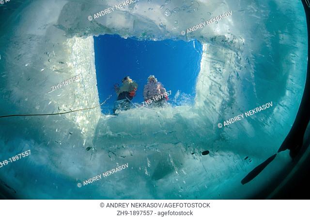 ice-diving, in lake Baikal, Siberia, Russia, island Olkhon
