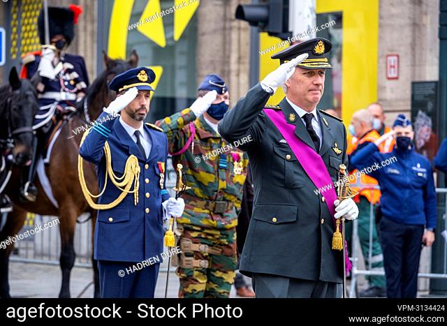 King Philippe - Filip of Belgium attends a World War I commemoration at the 'Tomb of the Unknown Soldier' monument in Brussels, Thursday 11 November 2021
