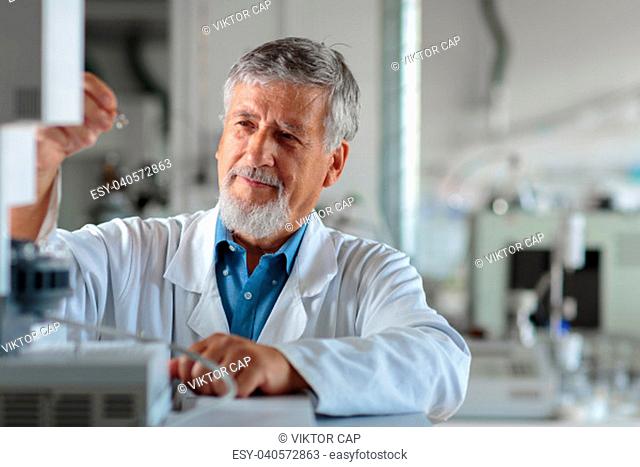 Senior chemistry professor/doctor in a lab (color toned image)