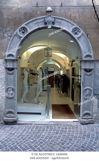 Old doorway made from soapstone, Chiavenna, Lombardy, Italy