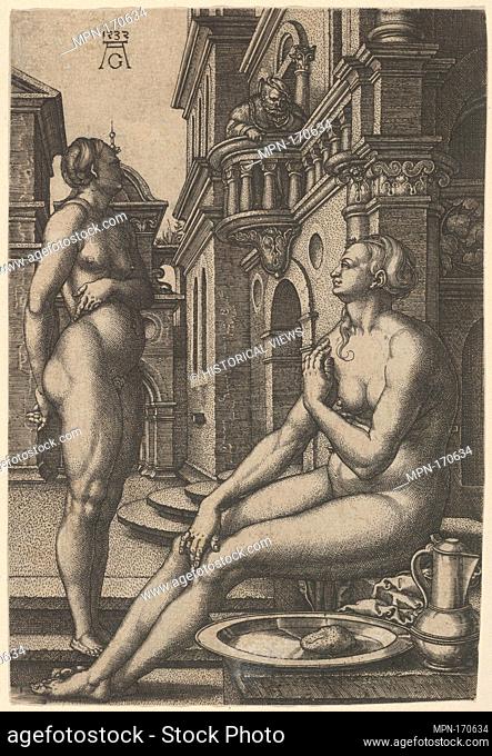 Bathsheba at the Bath. Artist: Heinrich Aldegrever (German, Paderborn ca. 1502-1555/1561 Soest); Date: 1532; Medium: Engraving; second state of three (New...