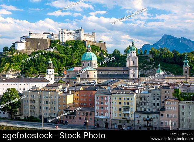 Austria. Salzburg. View of the downtown and the Festung Hohensalzburg