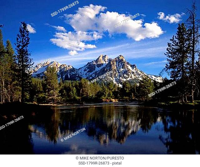 Reflection of mountains in a lake, McGown Peak, Sawtooth National Forest, Idaho, USA