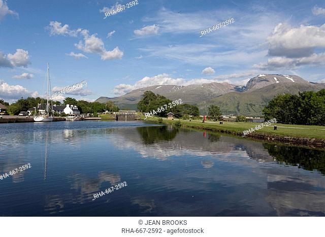 Ben Nevis and Caledonian Canal, Corpach, Fort William, Lochaber, Highlands, Scotland, United Kingdom, Europe