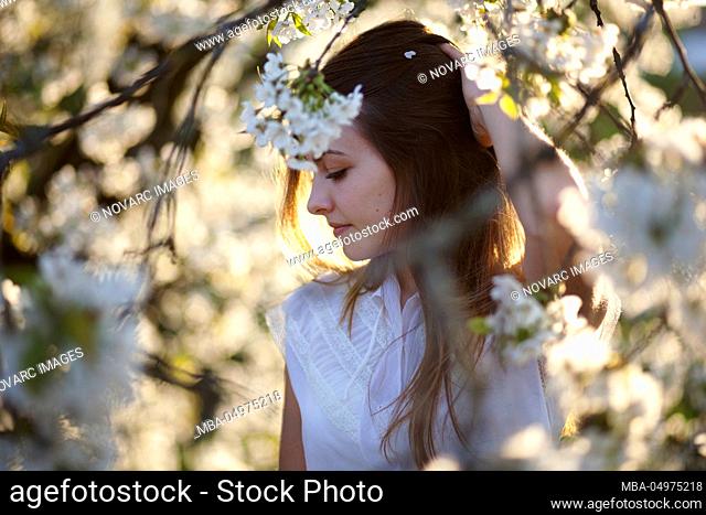 Portrait of a young woman with cherry blossoms
