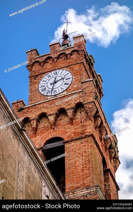 Clock tower in Pienza Tuscany
