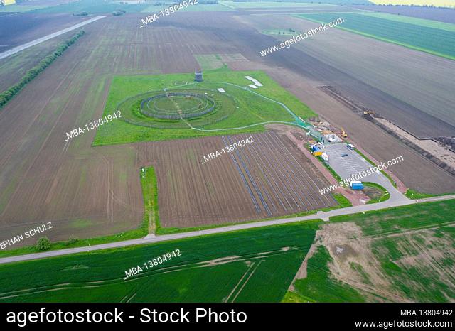 Germany, Saxony-Anhalt, Schönebeck, the ring sanctuary Pommelte from a bird's eye view, also called the German Stonehenge by archaeologists