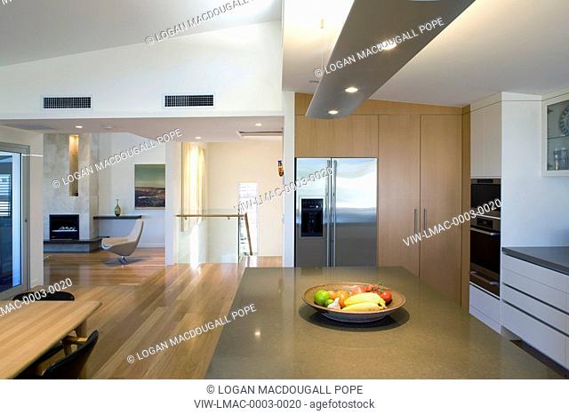 Biscoe Wilson Architects, Brisbane, Queensland, Australia, Private residence, in Brisbane Bay square on image of the kitchen looking though to sitting room