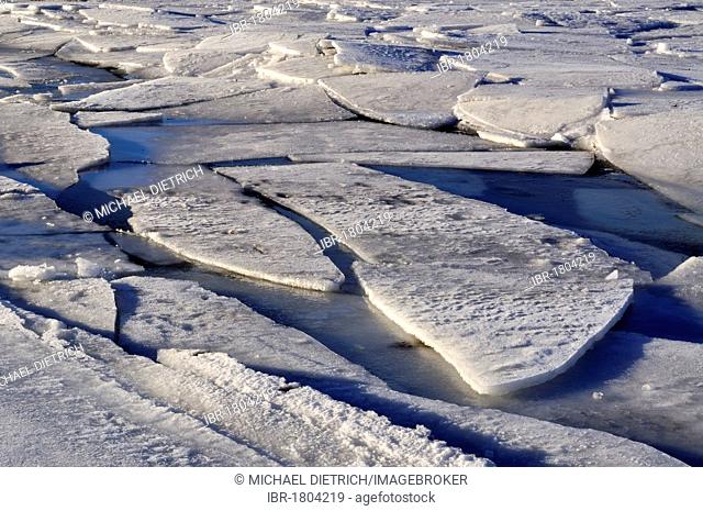 Ice floes on the Baltic Sea off Stein, Probstei, Ploen district, Schleswig-Holstein, Germany, Europe
