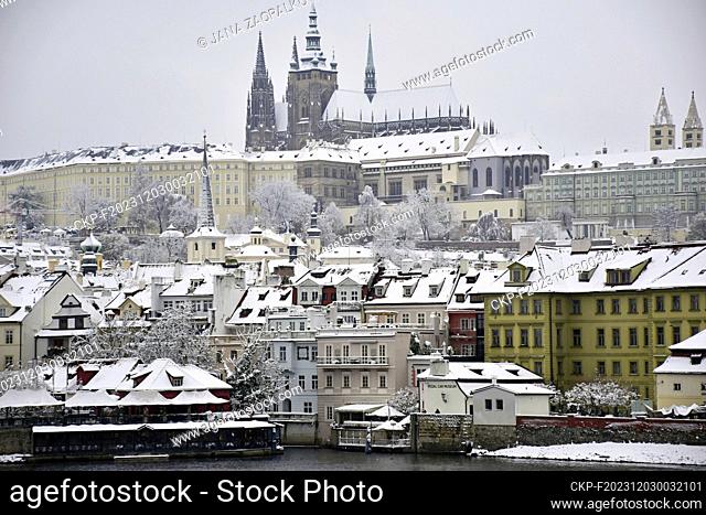 A view of the snow-covered Prague Castle, St. Vitus Cathedral and Lesser Town in Prague, Czech Republic, December 2, 2023. (CTK Photo/Jana Zaoralkova)