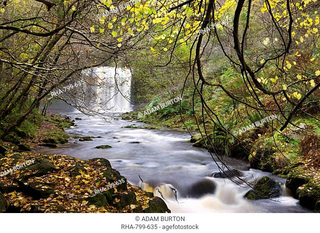 Sgwd yr Eira waterfall on the Afon Mellte river near Ystradfellte, Brecon Beacons National Park, Powys, Wales, United Kingdom, Europe