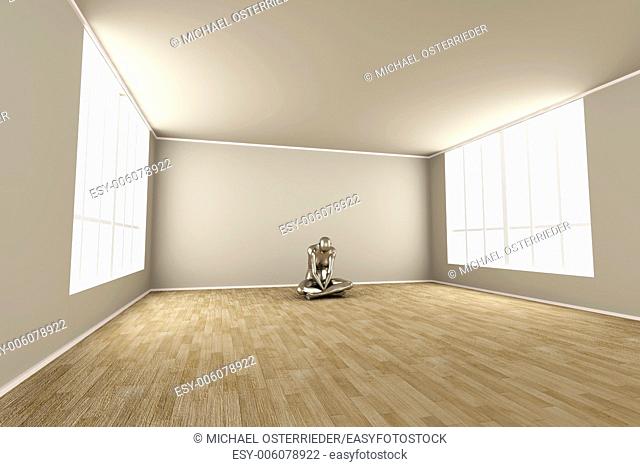 Abstract 3D rendered illustration of a depressed woman