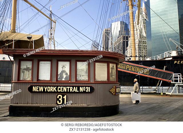 The Pilot House of former New York Central steam tugboat number 31 on display on Pier 16 at South Street Seaport. Seaport Pier 16 and 17
