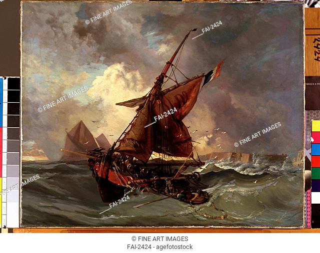 Ships at stormy sea. Delacroix, Eugène (1798-1863). Oil on canvas. Romanticism. State M. Ciurlionis Art Museum, Kaunas. 75x94. Painting