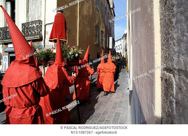 Procession de la Sanch on Good Friday, Perpignan, Pyrenees-Orientales, Languedoc-Roussillon, France