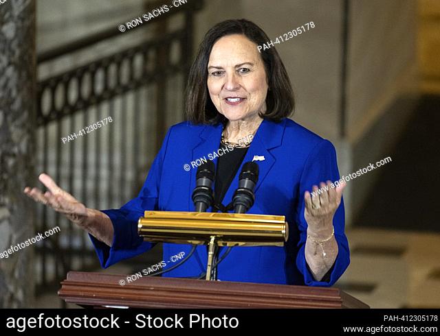 United States Senator Deb Fischer (Republican of Nebraska) makes remarks at the unveiling ceremony of the statue honoring American writer Willa Cather of...