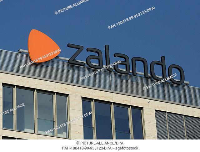 18 April 2018, Germany, Berlin: The logo of online retailer Zalando on the company's offices on Muehlenstrasse. Photo: Jens Kalaene/dpa-Zentralbild/dpa