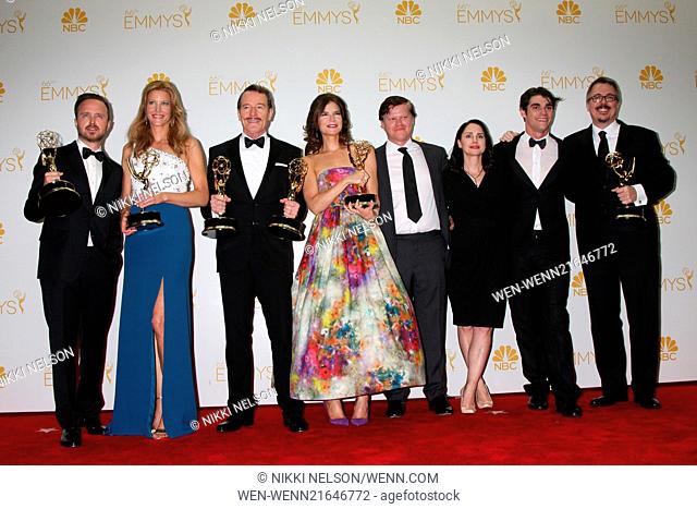 2014 Primetime Emmy Awards Press Room Featuring: Breaking Bad Cast, Aaron Paul, Anna Gunn, Bryan Cranston Betsy Brandt, RJ Mittee, Jesse Plemmons
