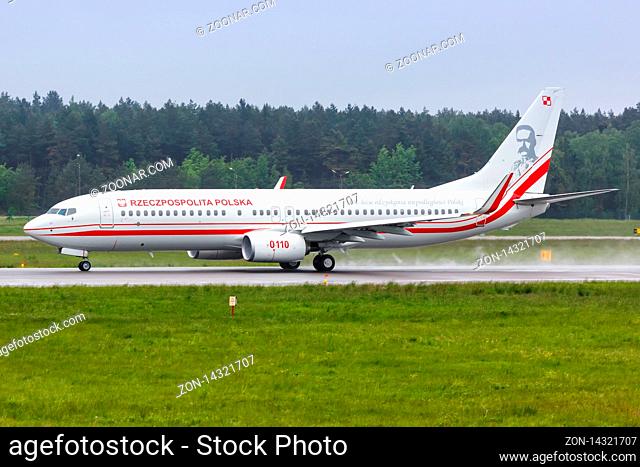 Gdansk, Poland ? May 28, 2019: Rzeczpospolita Polska Boeing 737 airplane at Gdansk airport (GDN) in Poland