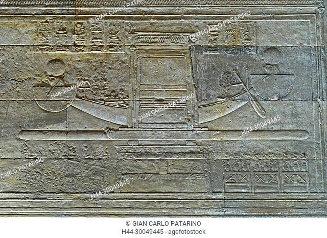 Dendera Egypt, ptolemaic temple dedicated to the goddess Hathor. Carvings on internal wall
