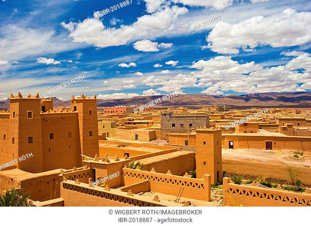 Restored kasbahs, mud fortresses, residential castles of the Berbers, Tighremt, Nekob, southern Morocco, Morocco, Africa
