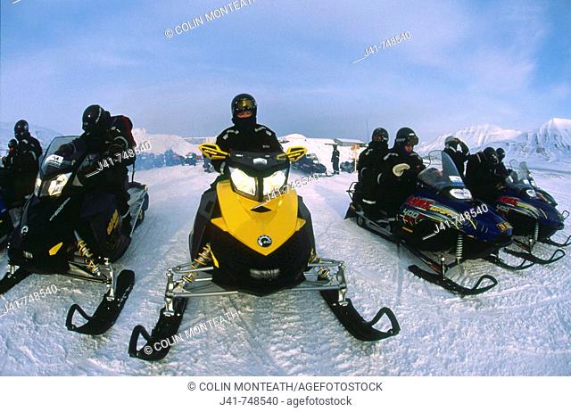 Guided ski-doo party Longyearbyen Spitsbergen Island Svalbard Norwegian Arctic
