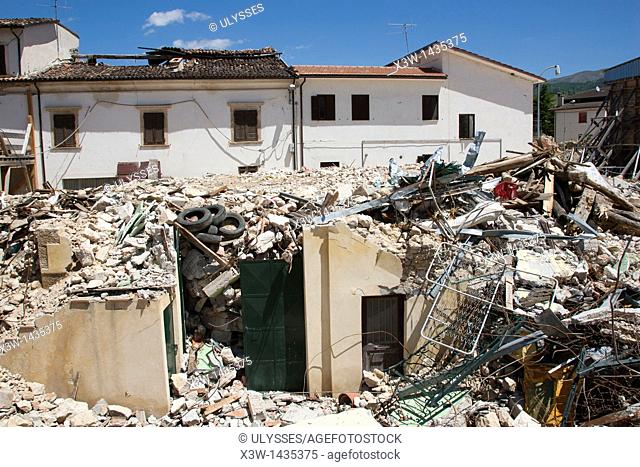 damaged building, earthquake, 06 april 2009, onna village, province of l'aquila, abruzzo, italy, europe
