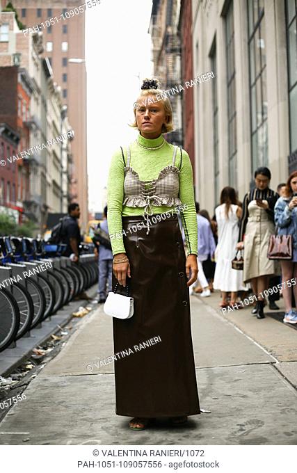 Tyra-Stina Wilhelmsson posing on the street outside of the Maryam Nassir show during New York Fashion Week - Sept 12, 2018 - Photo: Runway Manhattan ***For...