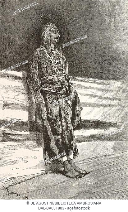 Man wearing a Circassia costume, from a watercolour by Mariano Fortuny (1838-1874), engraving from L'Illustrazione Italiana, Year 3, No 24, April 9, 1876