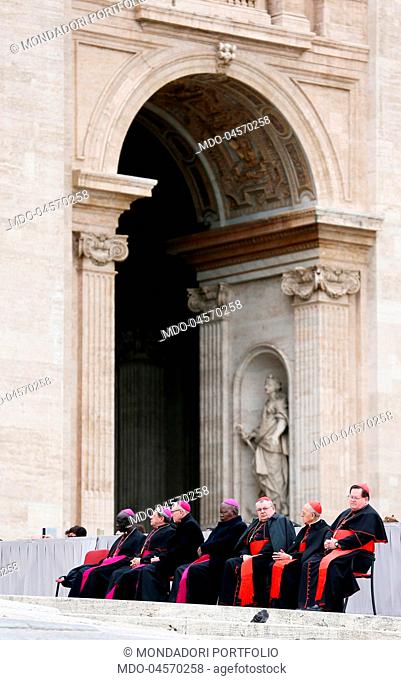 Pope Francis (Jorge Mario Bergoglio) in Saint Peter's square officiating the General Audience attended by cardinals and bishops
