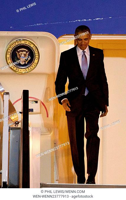 U.S. President Barack Obama arrives at London Stansted Airport Featuring: President Barack Obama Where: London, United Kingdom When: 21 Apr 2016 Credit: Phil...