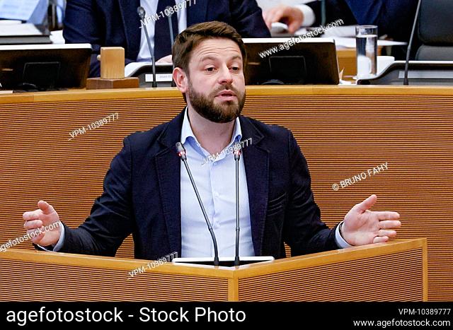 cdH's Julien Matagne pictured during a plenary session of the Walloon Parliament in Namur, Wednesday 16 February 2022. BELGA PHOTO BRUNO FAHY