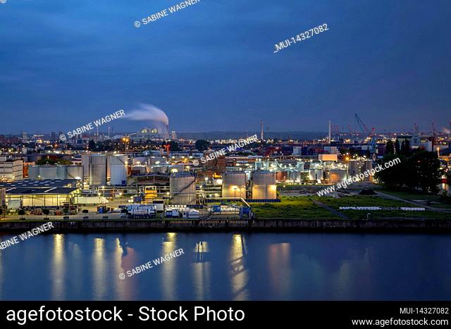 Industrial port in Hamburg by night
