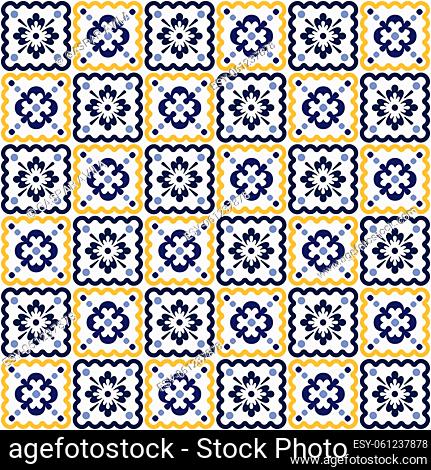 Graphic design containing a pattern of assorted tiles similar to portuguese azulejo murals