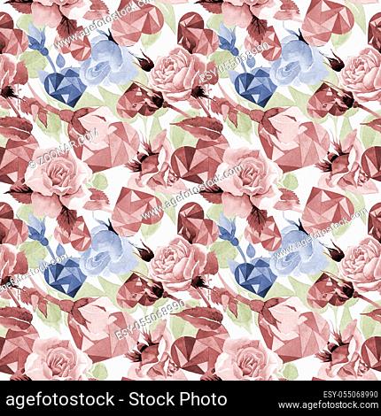 Wildflower rose flower pattern in a watercolor style. Full name of the plant: rore, rosa, hulthemia. Aquarelle wild flower for background, texture
