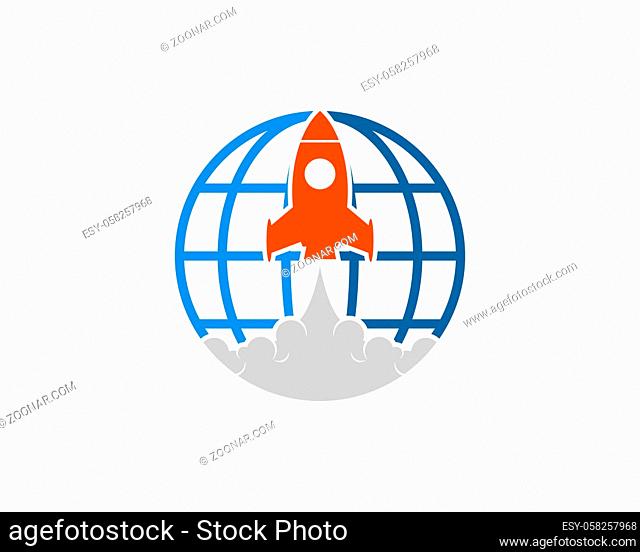 Abstract globe with rocket launch