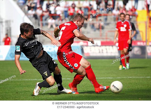 sports, football, Regional League West, 2014/2015, Rot Weiss Oberhausen versus Alemannia Aachen 0:0, Stadium Niederrhein in Oberhausen, scene of the match, duel