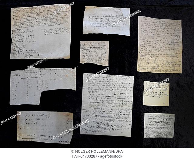 Historical sheets containing notes and mathematical formulas by polymath Gottfried Wilhelm Leibniz (1646-1716) are on display in the 'Gottfried Wilhelm Leibniz...
