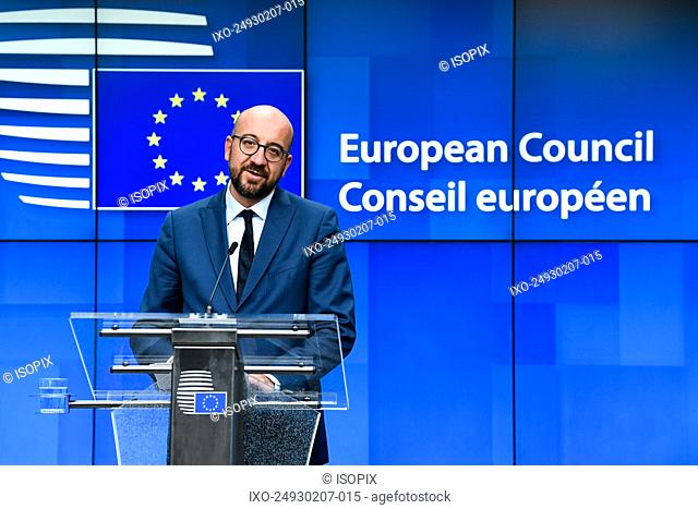 Belgium Brussels , 02/07/2019 Press conference by the new European council president Charles Michel at the Special European Council