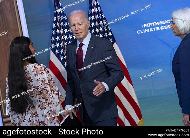 United States President Joe Biden answers a reporter’s question after making remarks on his Administration’s actions to address the climate crisis in the South...