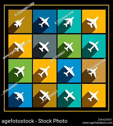 Vector icons of airplanes in flat style