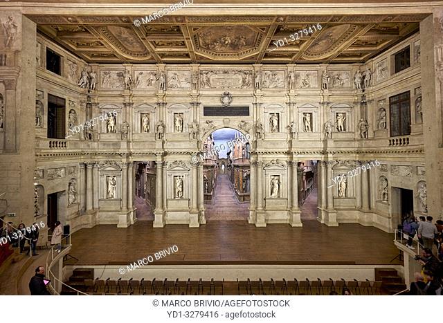 Vicenza, Veneto, Italy. TheÂ Teatro OlimpicoÂ ("Olympic Theatre") is a theatre inÂ Vicenza, northernÂ Italy, constructed in 1580-1585