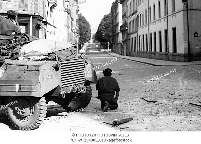 Armoured French vehicule in the streets of Paris, during the Liberation World War II Liberation of Paris