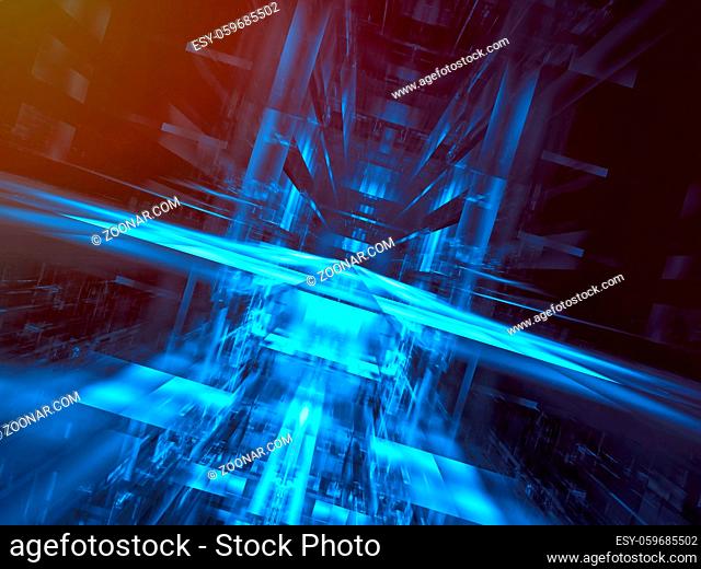 3d illustration - futuristic portal or bridge. Abstract computer-generated image - fractal. Diagonal inclined composition with light effects