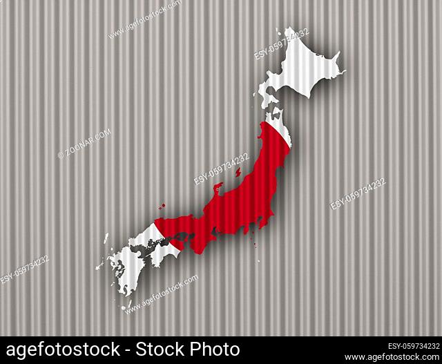 Karte und Fahne von Japan auf Wellblech - Map and flag of Japan on corrugated iron